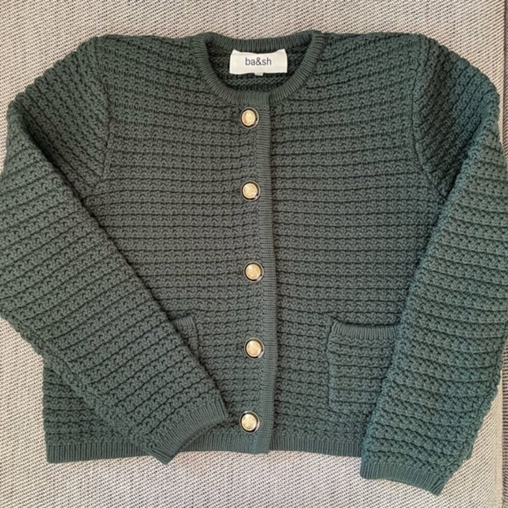 NEW Ba&sh Bash Gaspard Tweed Cardigan Jacket Vertbouteille Dark Green | sz 1 / S - Picture 8 of 12